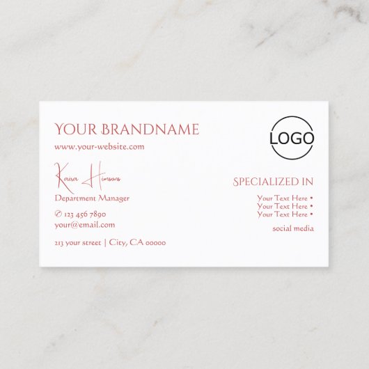 Modern Plain White met Monogram Logo en diamanten Visitekaartje (Achterkant)