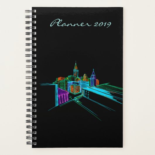 Modern Planner 2019 Black Vibrant City Art (Devant)