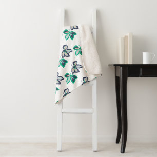 Modern Plant Leaf Flora Pattern White Sherpa Deken