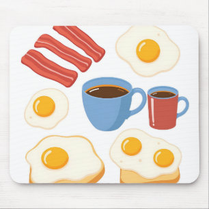 Modern plat ontwerp van spek eieren Toast en koffi Muismat