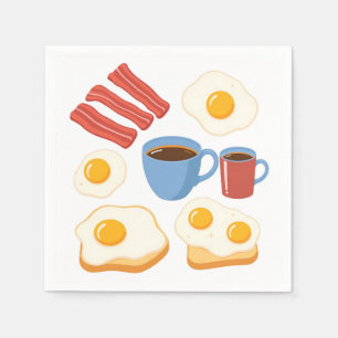 Modern plat ontwerp van spek eieren Toast en koffi Servet