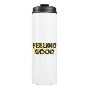 Modern, playful, cheerful design of Feeling Good Thermosbeker