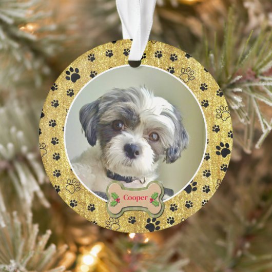Modern Playful Simple Photo Dog - Paw Print Design Ornament (Boom)
