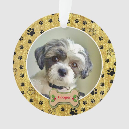 Modern Playful Simple Photo Dog - Paw Print Design Ornament (voorkant)