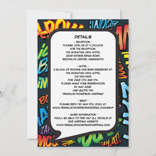 Modern Plezierig Stripboek All-in-One Bruiloft Kaart (Achterkant)