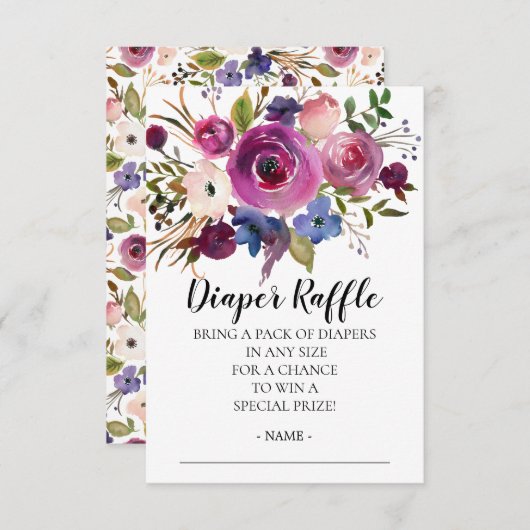 Modern Plum Blue Baby shower Luier Raffle Ticket Kaart (Voorkant / Achterkant)