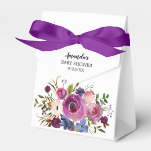 Modern Plum Blue Flowers Baby shower Favor Box Bedankdoosjes