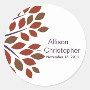 Modern Plum Herfst Tree Bruiloft Sticker