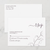 Modern Plum Paars Script Botanical No Menu RSVP (Voorkant / Achterkant)