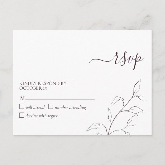 Modern Plum Paars Script Botanical No Menu RSVP (Voorkant)