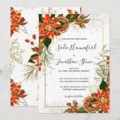 Modern Poinsettia Citrus Winter Wedding Invitation Kaart (Voorkant / Achterkant)