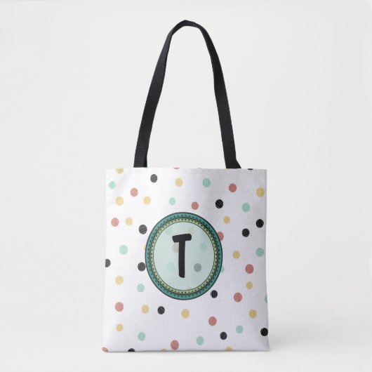 Modern Polka-Dot Monogram Ontwerp Draagtas (Voorkant)