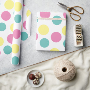 Modern Polka Dot Pink Yellow Aqua Party Cadeaupapier