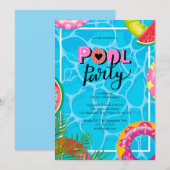 Modern Pool Party Birthday Invitation Kaart (Voorkant / Achterkant)