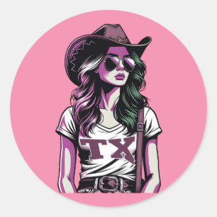 Modern Pop Art Cool Texas Cowgirl Western Ronde Sticker