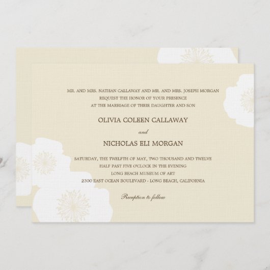 Modern Poppies Wedding Invitation - Almond Kaart (Voorkant / Achterkant)
