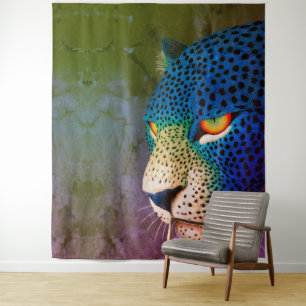 Modern Portret van Wilde Kat met Rode Ogen Wandkleed