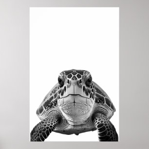 Modern Portret van Zeeschildpad zwart wit   Poster