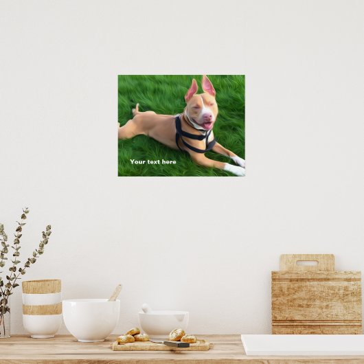 Modern poster met pit-hond op groen gras (Keuken)