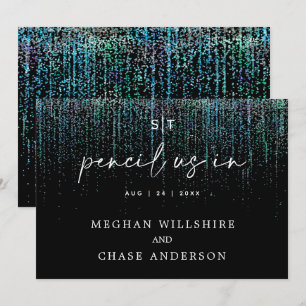 Modern potlood ons in edgy Blauwgroen glitter Kaart