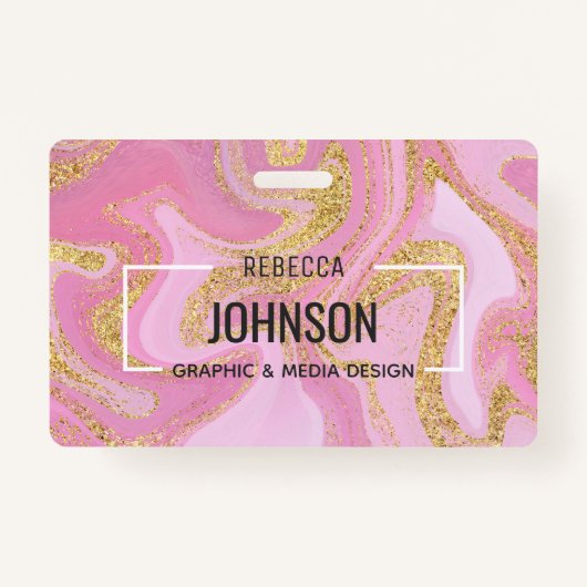 Modern Precious Pink Gold Marble Name - Badge (Voorkant)