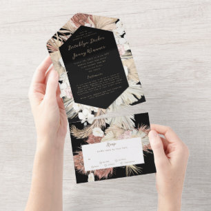 Modern Premium Black op Pampas Boho Woensdag All In One Uitnodiging