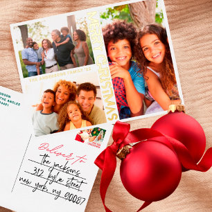 MODERN Premium Gold MERRY CHRISTMAS MULTI Photo Folie Feestdagen Briefkaart