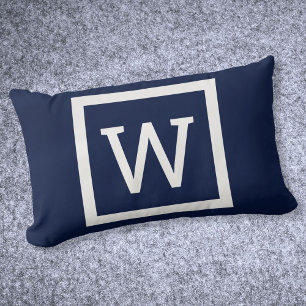 Modern Preppy Grafisch Monogram Navyblauw Kussen