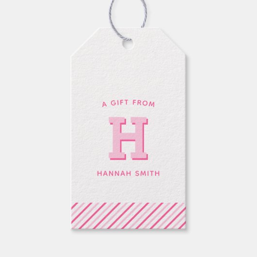 Modern Preppy Monogram en Stripe Gift Labels Cadeaulabel (Voorkant)