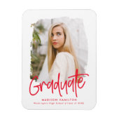 Modern Preppy Red Script Photo Afstuderen Magneet (Verticaal)