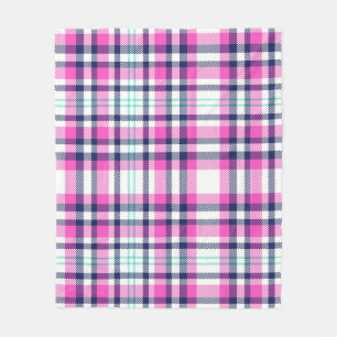 Modern Preppy Roze Navy Wit Girly Tartan Patroon Fleece Deken