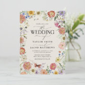 Modern Pressed Wildflower Boho Chic Wedding Kaart (Staand voorkant)