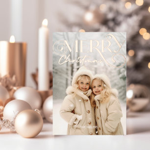 Modern Prettig Kerstfeest Elegant 1 Foto Typografi Folie Feestdagen Briefkaart