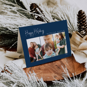 Modern Prettige feestdagen Blue Folded Three-Pho Kaart