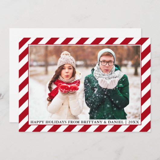 Modern Prettige feestdagen Foto Red Stripes Feestdagenkaart (Voorkant / Achterkant)