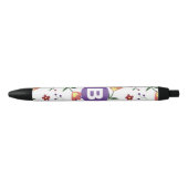 Modern Pretty Colorful Floral Purple Monogram Zwarte Inkt Pen (Voorkant)