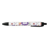 Modern Pretty Colorful Floral Purple Monogram Zwarte Inkt Pen (Bodem)