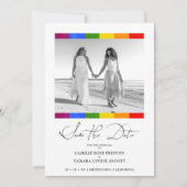 Modern Pride Rainbow Flag Lesbian Gay Wedding  Save The Date (Voorkant)