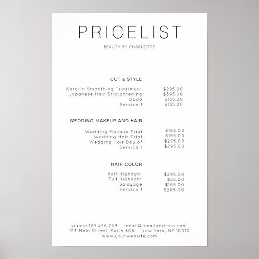 Modern, prijslijst Poster (Voorkant)