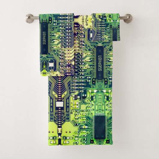 Modern printplaatontwerp Voeg naam toe Geeky Bad Handdoek (Insitu)