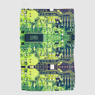 Modern printplaatontwerp Voeg naam toe Geeky Golfhanddoek