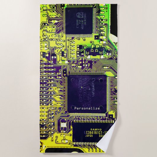 Modern printplaatontwerp Voeg naam toe Geeky Strandlaken (Voorkant)