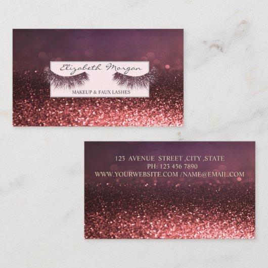 Modern Professional Glitter Bokeh Faux Lashes Visitekaartje (Voorkant / Achterkant)