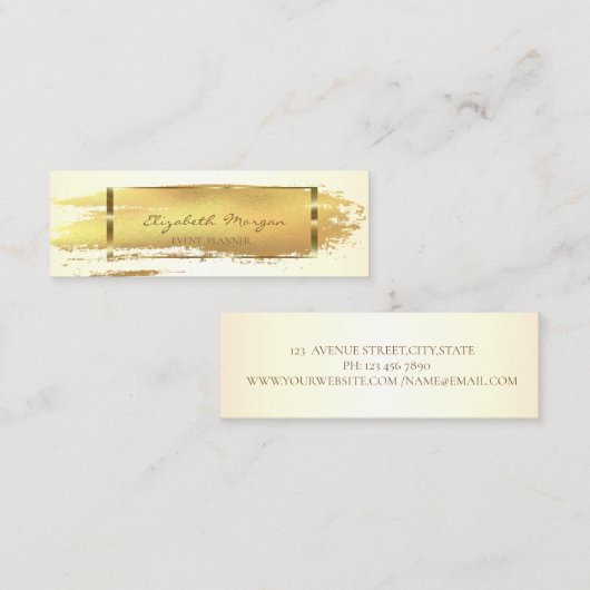 Modern Professional Gold Brush Stroke, Gold Lijst Mini Visitekaartje (Voorkant / Achterkant)