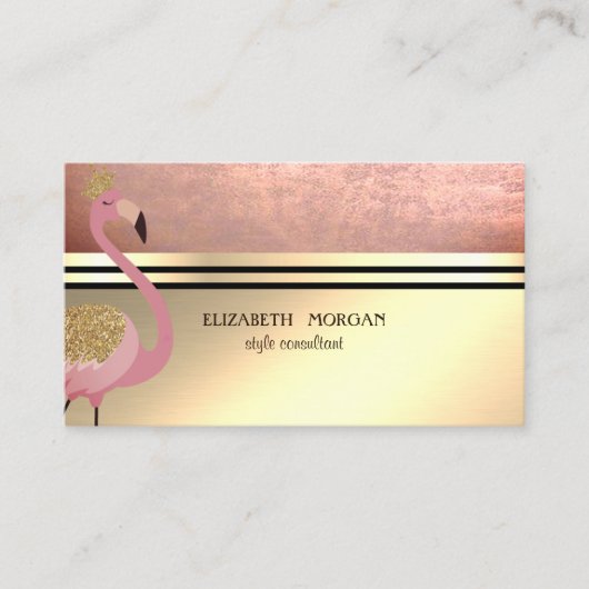 Modern Professional Gold, Stripes, Roze Flamingo Visitekaartje (Voorkant)