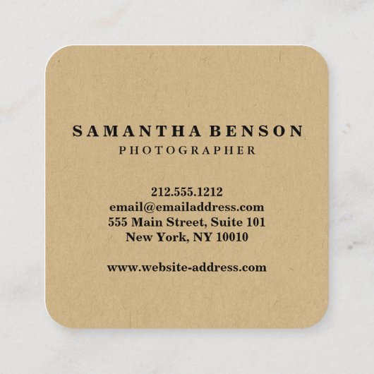 Modern Professional Minimalist Rustic Kraft Hallo Vierkante Visitekaartje (Achterkant)