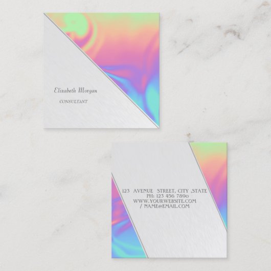 Modern Professional, Stripe, Ombre Holographic Vierkante Visitekaartje (Voorkant / Achterkant)