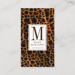 Modern Professioneel Bruin Monogram Lederen Effect Visitekaartje