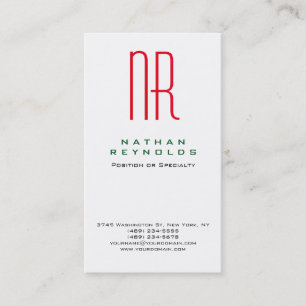 Modern professioneel eenvoudig wit rood monogram visitekaartje