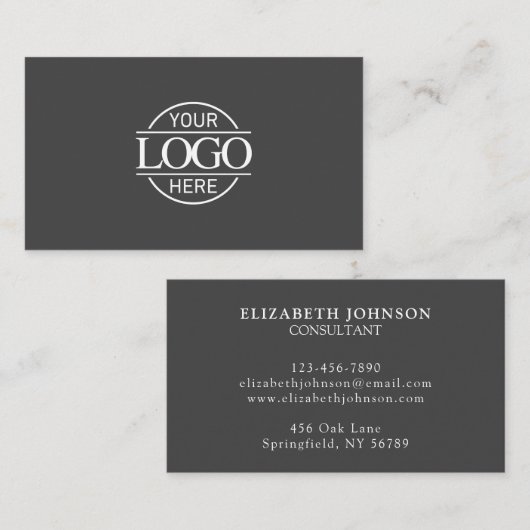 Modern Professioneel Grijs & Wit Bedrijf Logo Visitekaartje (Voorkant / Achterkant)